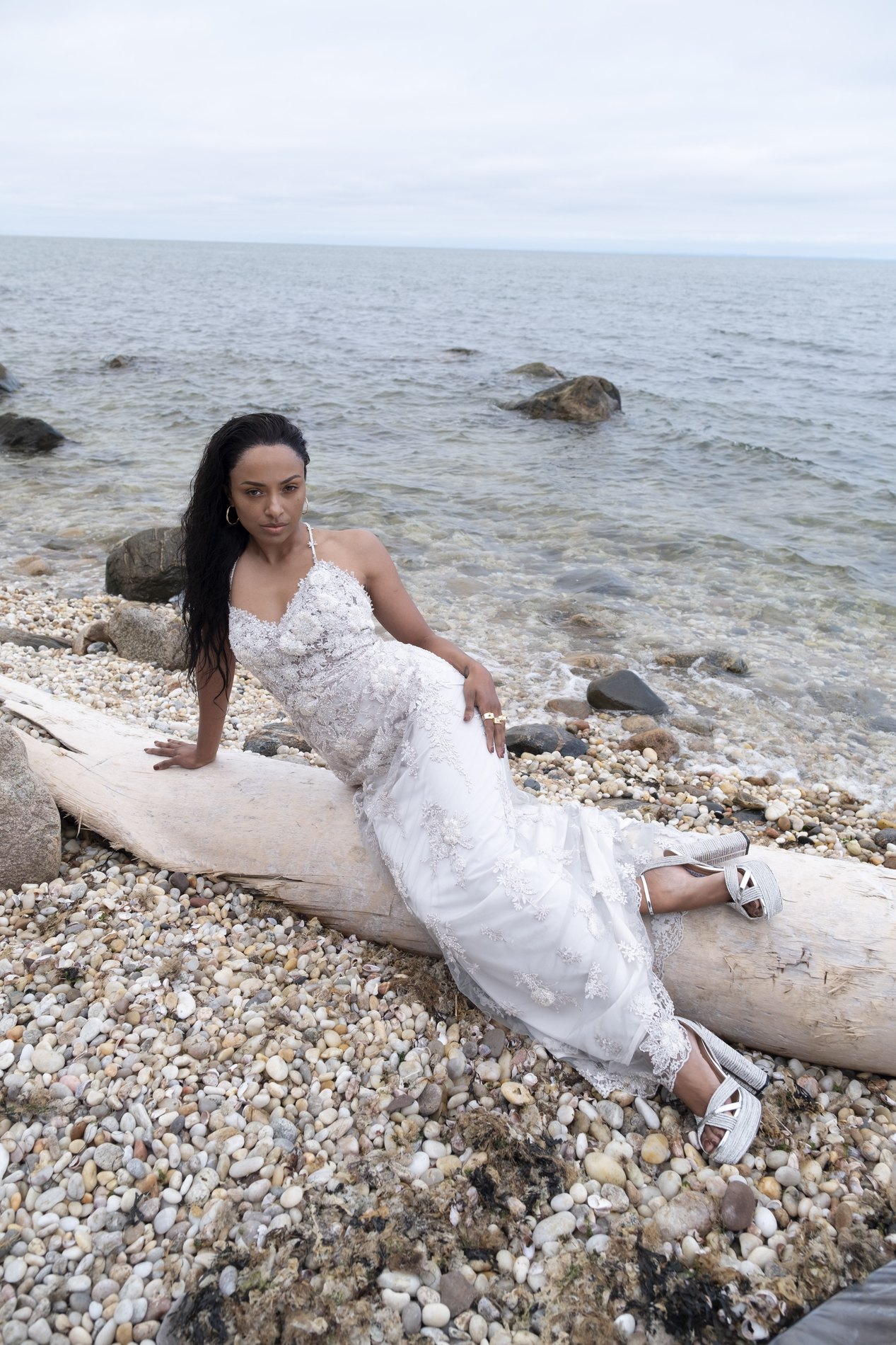 Marcela in an editorial portrait by the sea